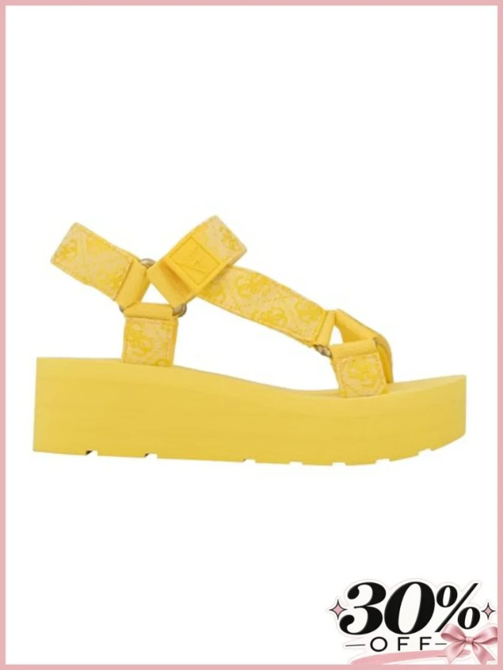GUESS Avin Fabric Platform Wedge Sandals Hook & Loop Ankle Strap Open Toe